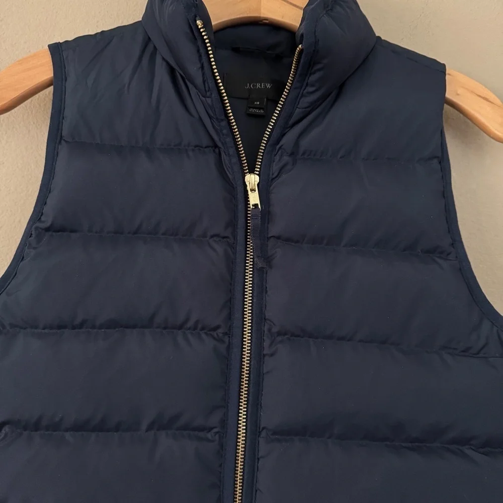 J. Crew Navy Quilted Puffer Vest with Side Zip Detail Size XS
